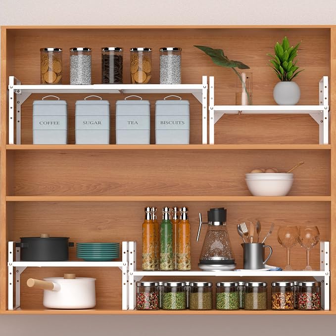 Expandable Counter Shelf, Adjustable Height Spice Rack Metal Mesh Board Shelf - Image 6