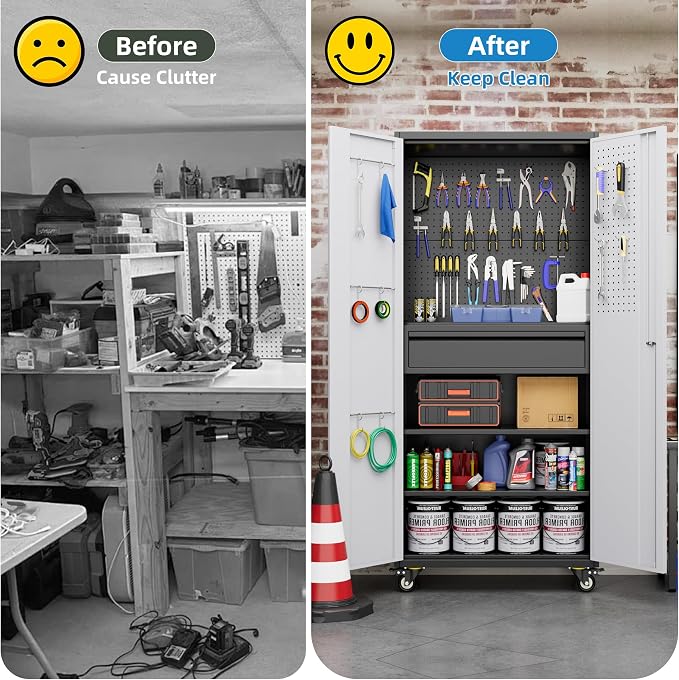 Metal Garage Cabinet with Wheels, Assembly Required - Image 7