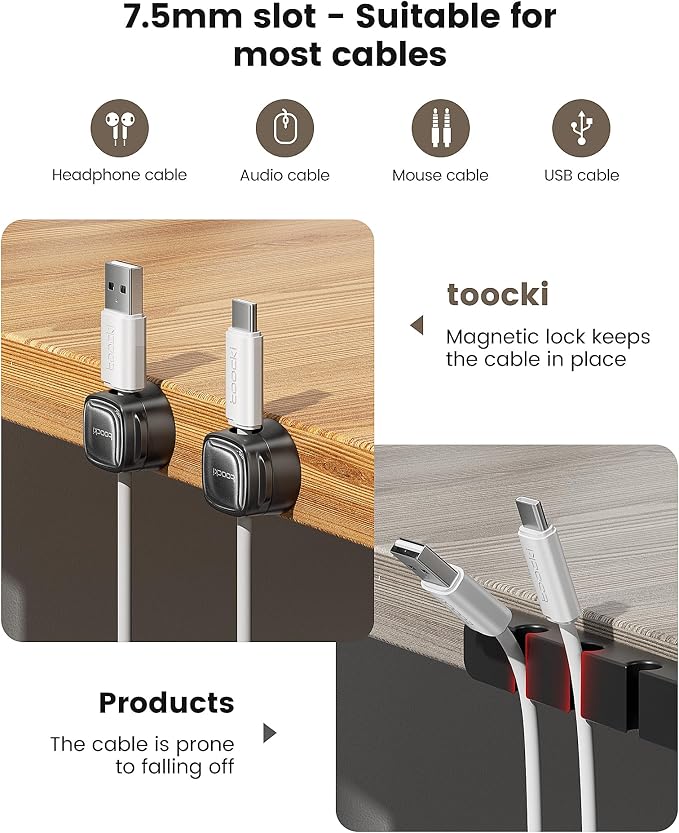 12 Pack Magnetic Cable Clips – Cord Organizer & Holder, Toocki Adhesive Cable - Image 9