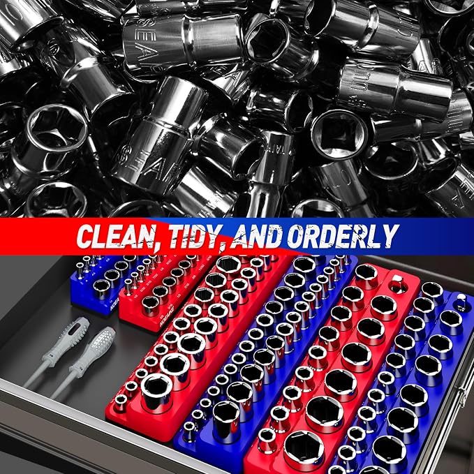 1/4 Inch Magnetic Socket Organizer, Holds 52 Pcs Standard and Deep Size Sockets - Image 6