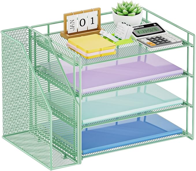 Marbrasse Desk Organizer and Accessories,4-Tier Paper Letter Tray Organizer - Image 8