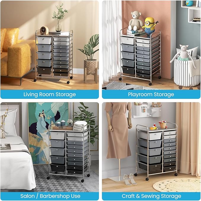 Giantex 15 Drawers Rolling Cart, Classroom Organizers, Storage Cart - Image 9