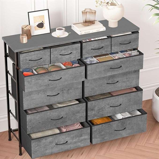 Gray Dresser for Bedroom with 12 Deep Drawers, Wide Chest of Drawers, Tall - Image 7