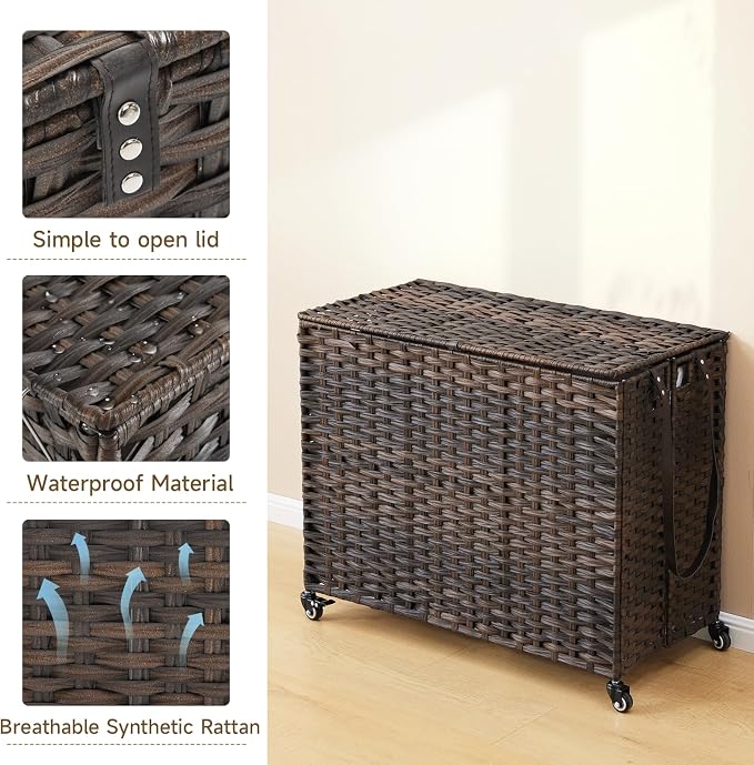 Laundry Hamper with Wheels, 52.8 Gallon Rolling Laundry Basket with Lid - Image 8