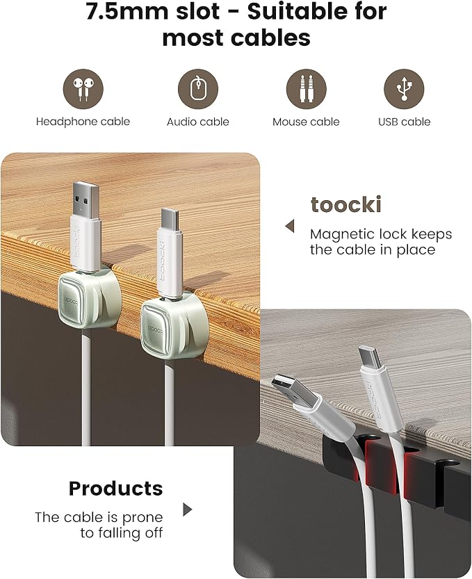 12 Pack Magnetic Cable Clips – Cord Organizer & Holder, Toocki Adhesive Cable - Image 9
