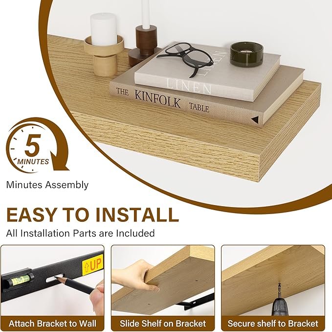 Floating Shelves for Wall, 27.5 Inch Bathroom Shelves Set of 2, Rustic Wood - Image 7