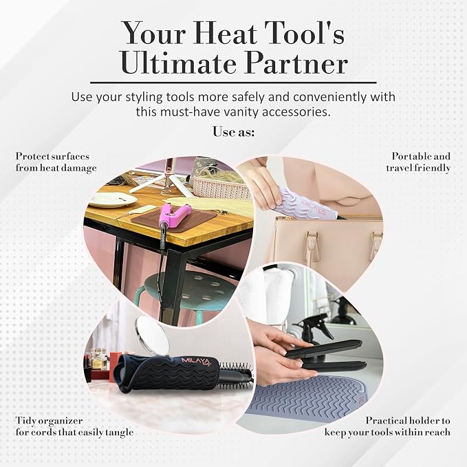 Vanity Accessories Heat Resistant Mat – Silicone Flat Iron & Curling Iron Holder - Image 10
