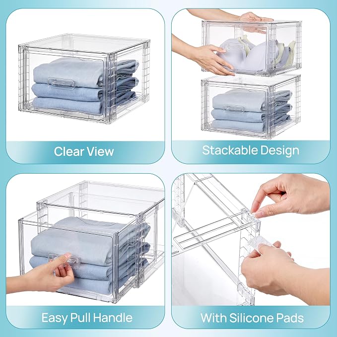 Vtopmart 6 Pack 18QT Clear Stackable Storage Drawers, Easily Assemble Closet - Image 7