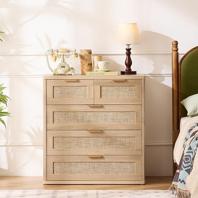 LEYAOYAO Rattan Dresser for Bedroom, 33.5" Tall Chest of Drawers, Modern 5 - Image 9