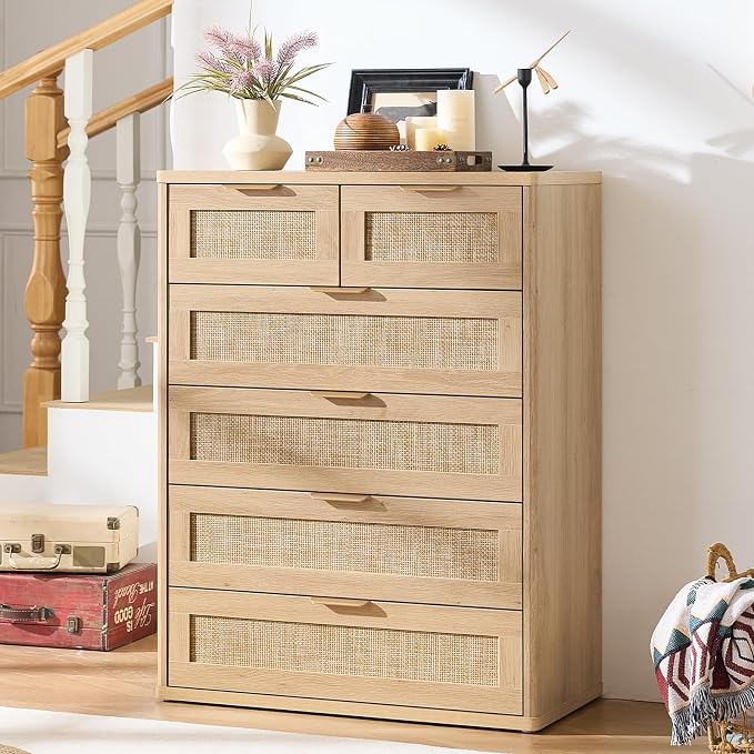 LEYAOYAO Rattan Dresser for Bedroom, Modern 6 Drawers Boho Dressers - Image 9
