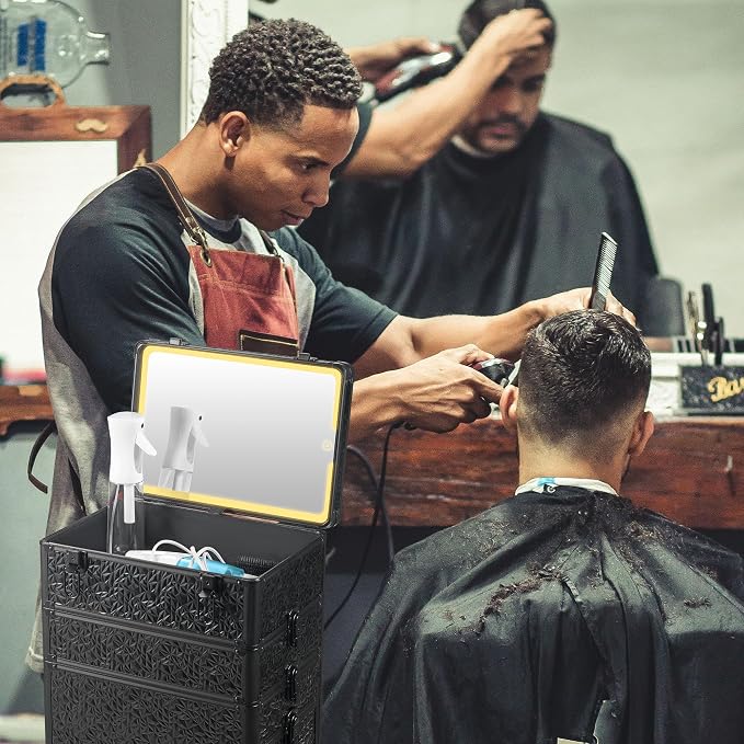 Rolling Makeup Case with Lighted Mirror, Makeup Train Case with Large Drawer - Image 9