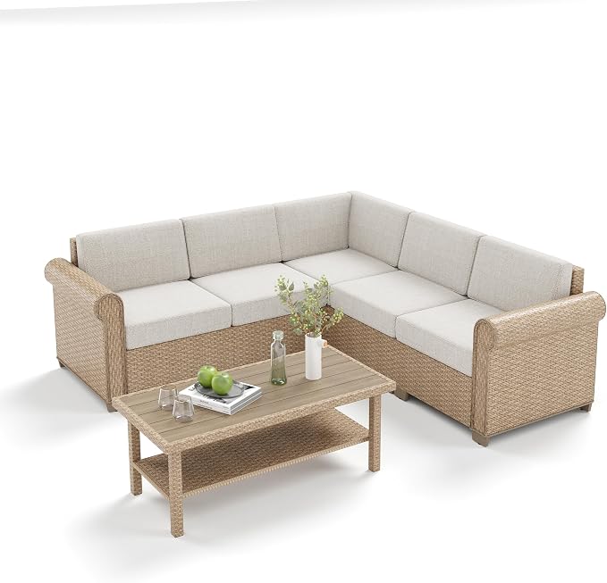 Patio Furniture Set, 6 Piece Outdoor Rattan Wicker Sectional Conversation Set - Image 9