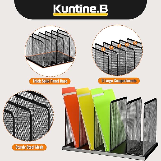 Kuntine.B Desk File Organizer 5 Upright Mesh Desktop Organizer File Sorter - Image 9