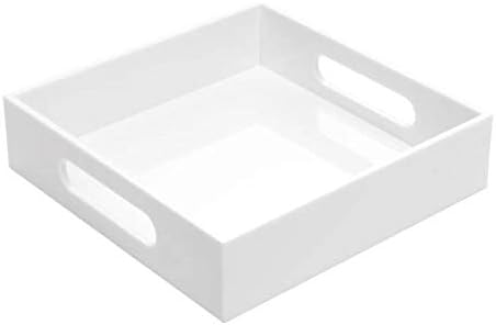 White Sturdy Acrylic Tray with Handles-8x8 Inch- Countertop Organizer Tray by KEVLANG