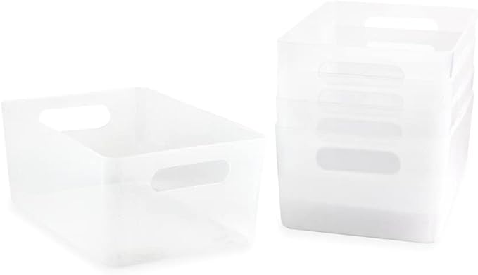 Isaac Jacobs 5-Pack Medium Clear Storage Bin Set w/Cut-Out Handles, Plastic by IsaacJacobs