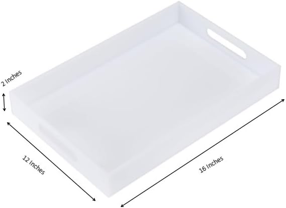 Glossy White Acrylic Serving Tray, Sturdy Kitchen Countertop Organizer - Image 2