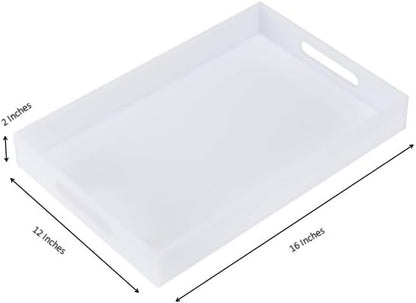 Glossy White Acrylic Serving Tray, Sturdy Kitchen Countertop Organizer - Image 2