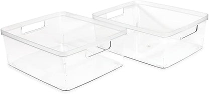 Isaac Jacobs 2-Pack Large Clear Storage Bins w/Cutout Handles, Plastic Organizer - Image 2