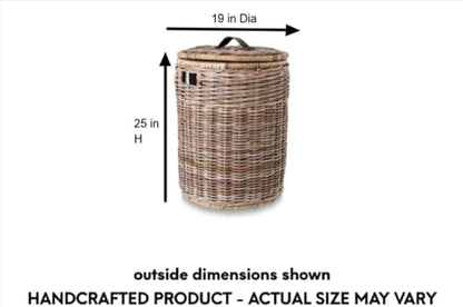 The Basket Lady Round Wicker Laundry Hamper, 19 in Dia x 25 in H, Serene Grey… - Image 7
