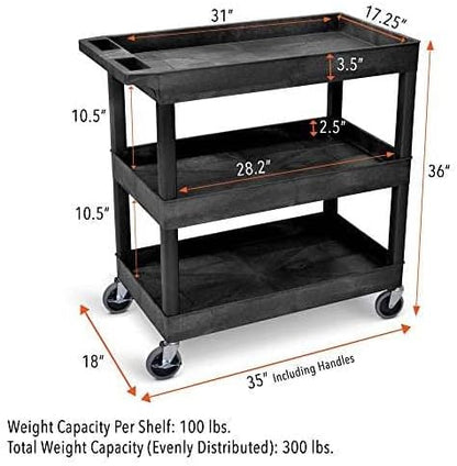 Tubstr 3-Tier Rolling Utility Cart 2-Pack | Each Supports up to 300 lbs. - Image 7