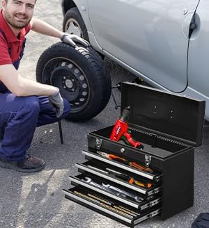 Metal Tool Box with 4 Drawers Portable Steel Tool Chest with Metal Cylinder - Image 2