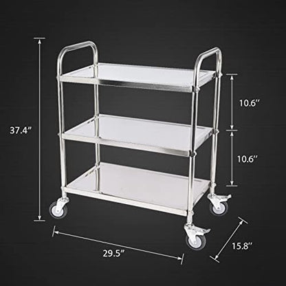 3 Shelf Stainless Steel Cart, 420 lbs, 1MM Thick, Serving - Image 3