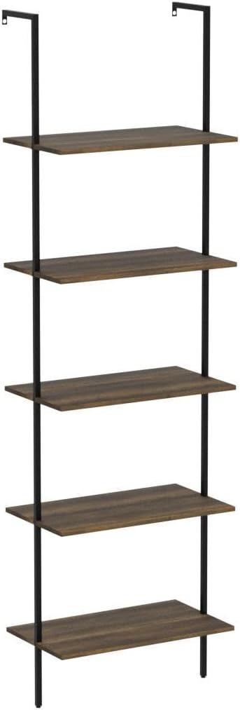 5 Tiers Ladder Shelf 2-Piece Black Modern Tall Bookshelf Open Large Tall Wall - Image 4