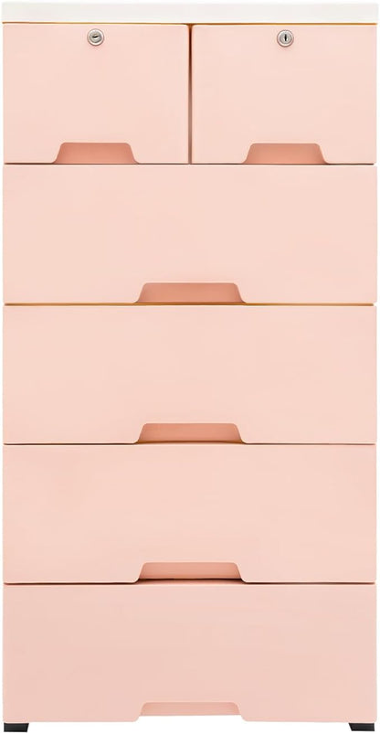 5-Layers Plastic Dresser with 6 Drawers Movable Chest of Drawers Locked Storage by Unknown