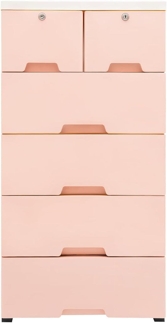 5-Layers Plastic Dresser with 6 Drawers Movable Chest of Drawers Locked Storage by Unknown