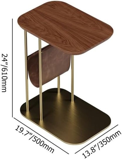 LOVEDIMA C-Shaped Walnut & Gold Rotating Side Table - Image 2