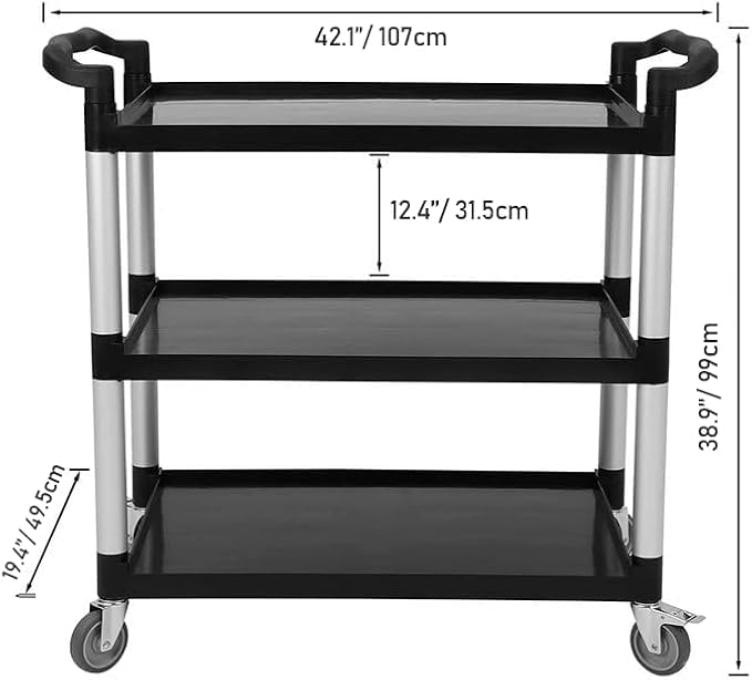 3-Shelf Service Cart，42" Wx20 Dx39 H，360 Lbs Heavy Duty Utility Cart ，Rolling - Image 2