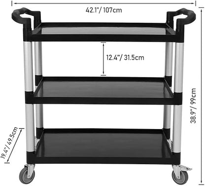 3-Shelf Service Cart，42" Wx20 Dx39 H，360 Lbs Heavy Duty Utility Cart ，Rolling - Image 2
