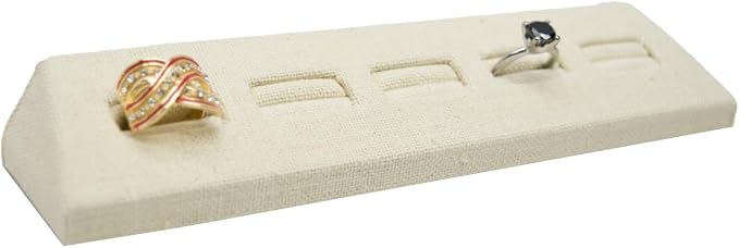 Novel Box 5-Slot Beige Linen Rings/Earrings/Cufflinks Holder Tray 8.12x1.75x1 by NovelBoxCompanyLtd