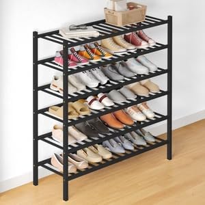 Smiry Bamboo Shoe Rack for Closet, 6 Tier Long Wooden Stackable Shoe Organizer by Smiry