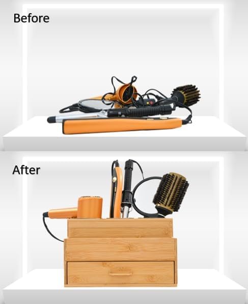 Hair Tool Organizer- Bamboo, Blow Dryer Holder, Bathroom Countertop, Vanity - Image 5