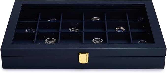 Oirlv Premium Blue Leather 24 Grid Jewelry Tray - Image 7