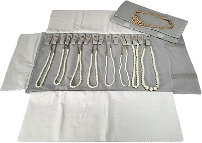 Premium Jewelry Roll Organizer for 16 Necklaces 55cm x 29cm Metal Snap & Velcro - Image 6