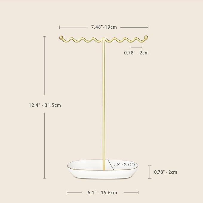 Elegant Jewelry Holder Stand: Metal Tree & Ceramic Tray Organizer - Image 6