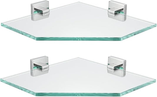 JQK Corner Glass Shelf, Polished Chrome Bathroom 304 Stainless Steel Shower by Homeimprovement
