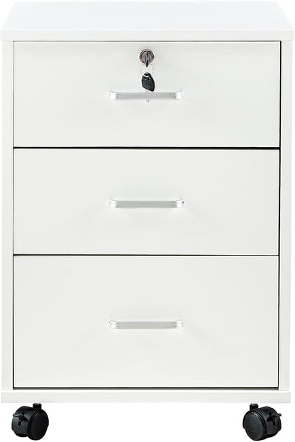 File Cabinet with Lock 3 Drawer Mobile Filing Cabinet with 360° Swivel Wheels - Image 9