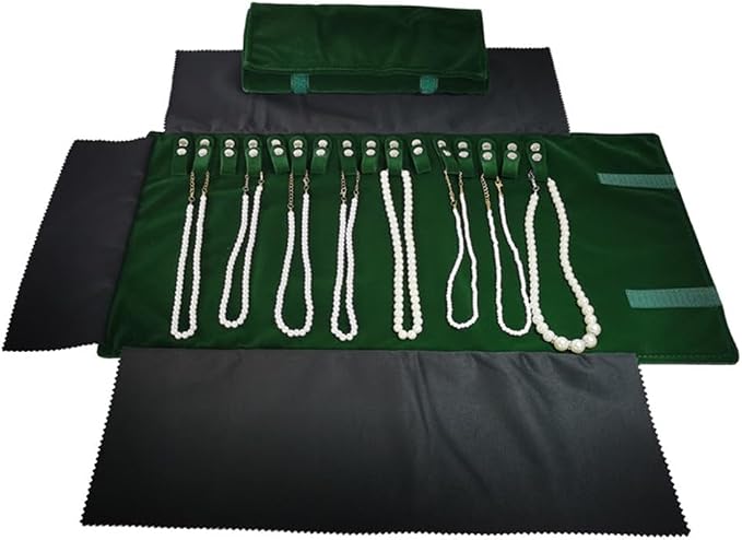 Premium Jewelry Roll Organizer for 16 Necklaces 55cm x 29cm Metal Snap & Velcro by SCIKHEFT