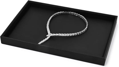 Black PU Leather Jewelry Display Flat Tray Ring Necklace Watch Organizer - Image 6