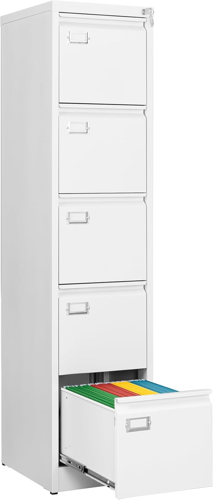 File Cabinets - 5 Drawers Vertical 17.8" Deep Lockable Filing Cabinet - White by Fesbos