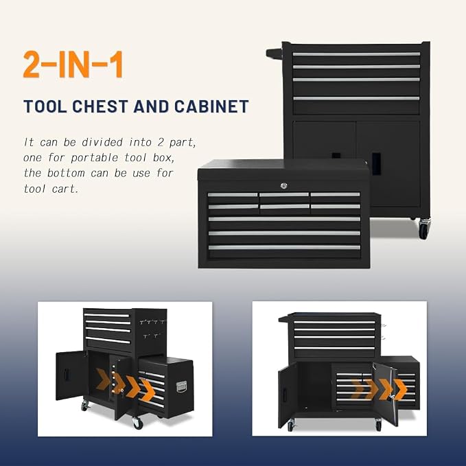 13-Drawer Double Door Rolling Tool Chest, 2 in 1 Detachable Tool Chest - Image 6
