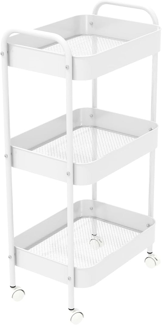 3-Tier Metal Utility Rolling Cart, Living Room, Movable Storage Organizer by Unknown