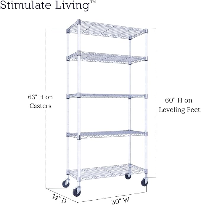 30"x14"x60" PRIME HEAVY DUTY Chrome 5-Tier Wire Shelving 1, 750 LBS MAX - Image 2