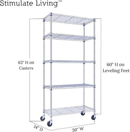 30"x14"x60" PRIME HEAVY DUTY Chrome 5-Tier Wire Shelving 1, 750 LBS MAX - Image 2