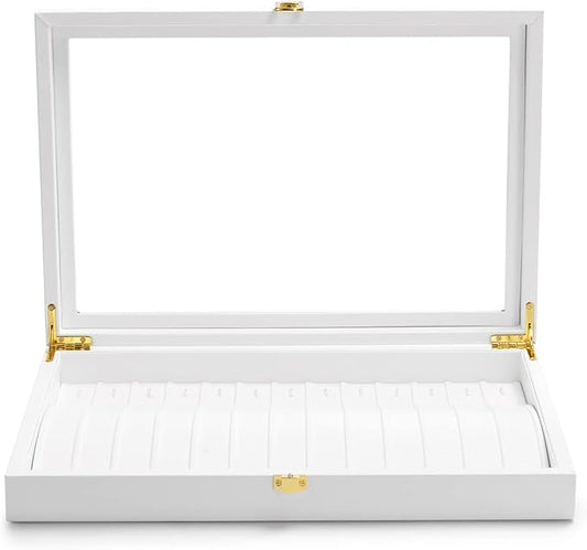 Oirlv White Leather Acrylic Lid Jewelry Necklace Organizer Box Necklace by Oirlv
