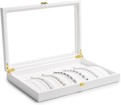 Oirlv White Leather Acrylic Lid Jewelry Necklace Organizer Box Necklace - Image 2
