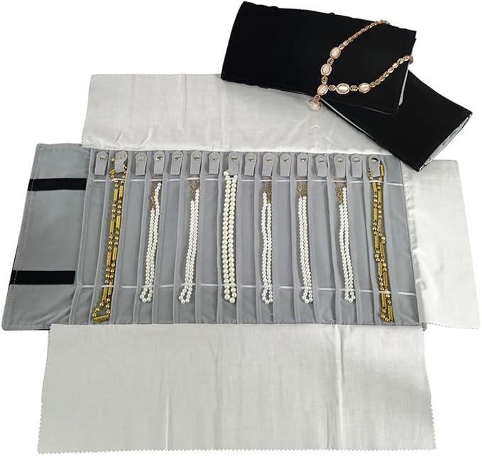 Portable Jewelry Roll Untangled Secure Necklace Travel Storage Bag Displays - Image 2